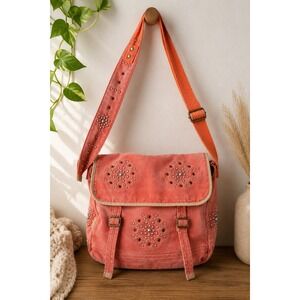 Salad Orange Canvas Studded Messenger Bag Distressed Crossbody Y2K Boho